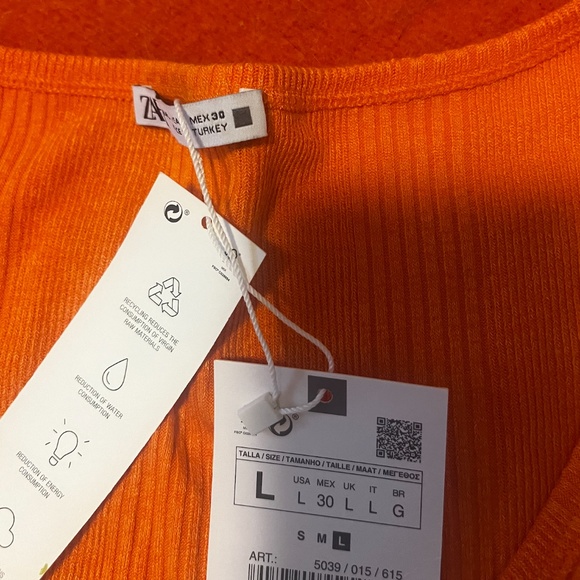 Zara bright orange V-neck ribbed cropped cardigan NWT - Picture 4 of 9